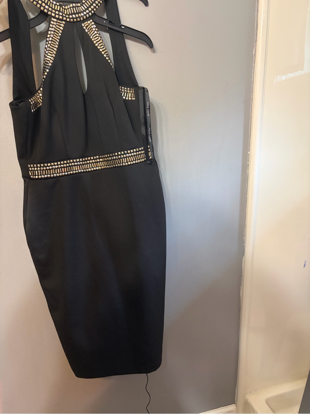 Black Embellished Halter Sheath Dress